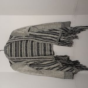POOF EXCELLENCE. Dark Blue & White Open Front Cardigan Sweater.